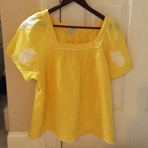 J crew linen embroidered yellow blouse